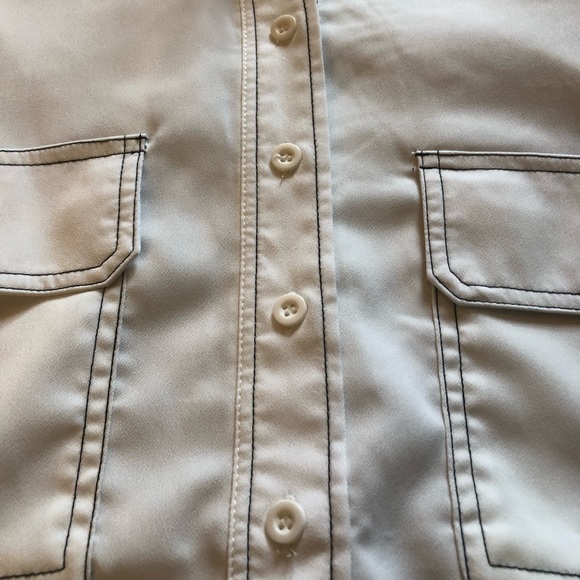 NWT White Blouse w/ Dark Stitching Size S - Picture 7 of 8